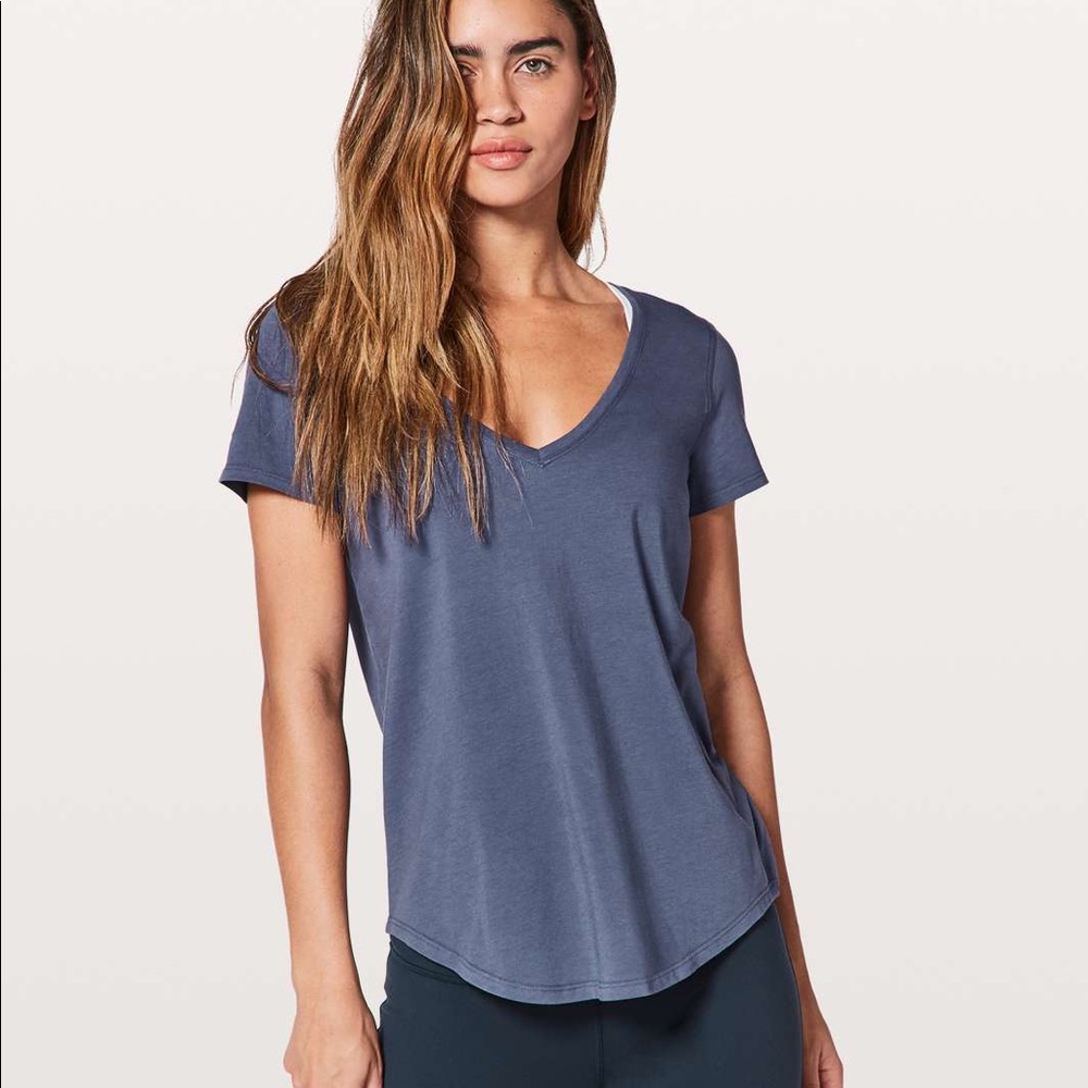 Blue lululemon love tee v neck soft “moody blue”